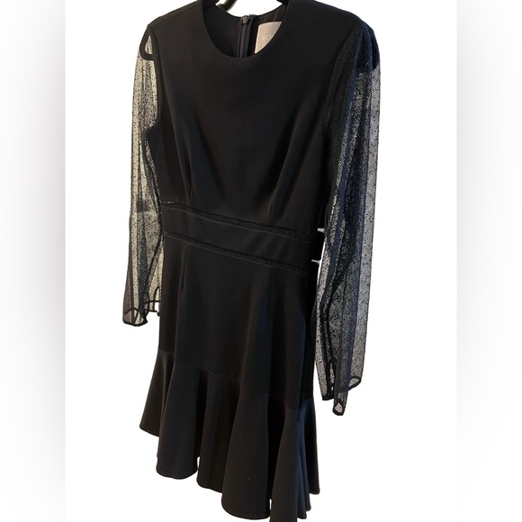 Jason Wu Black Long Sleeve Midi Dress with Lace Sleeves and A-Line Skirt. Size 4 - Picture 1 of 6
